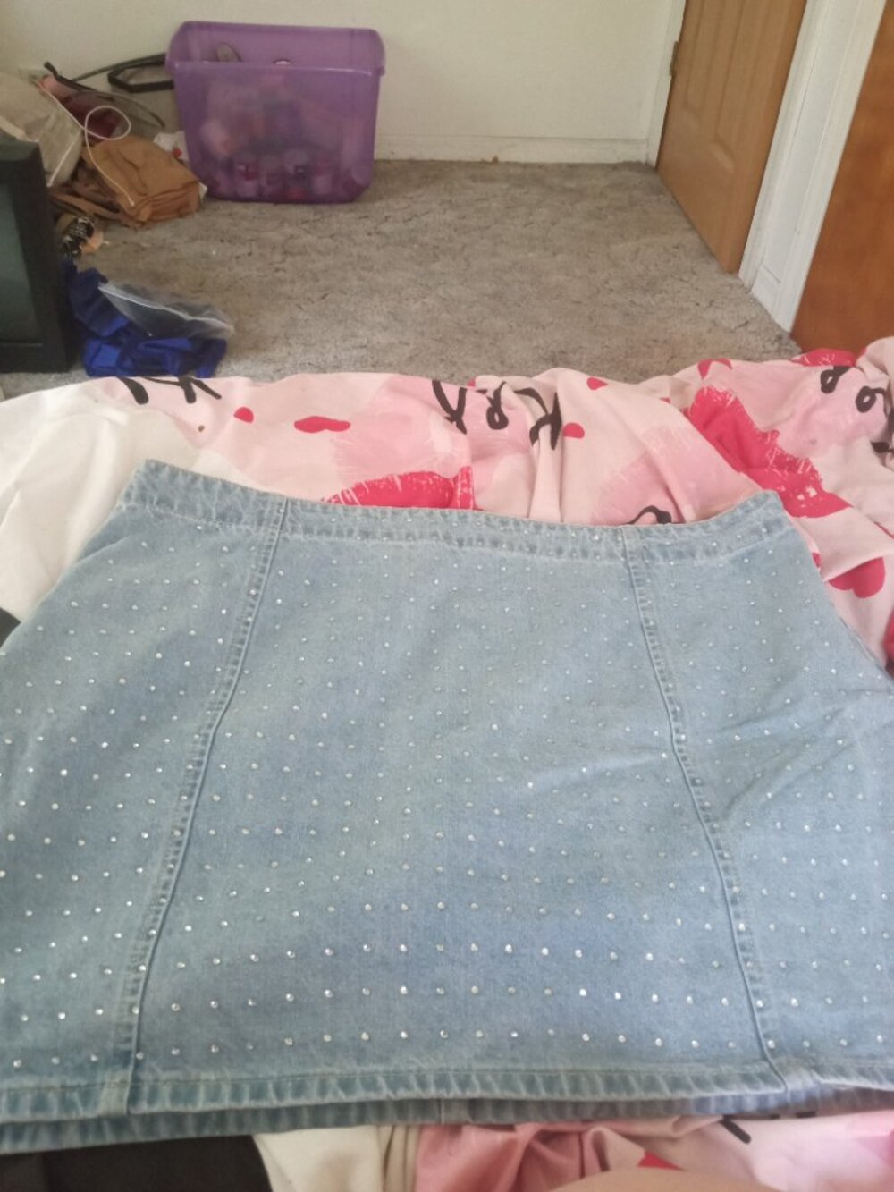 Rhinestone denim skirt